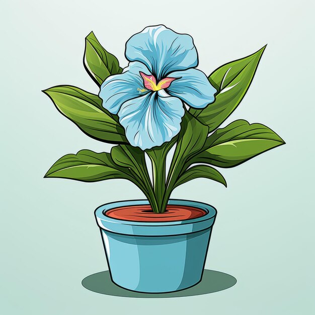 Фото Иллюстрация синего цветка в горшке