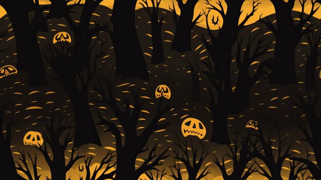 Фото Иллюстрация хэллоуинского леса с тыквами и привидениями