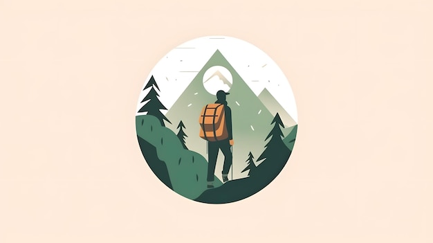 Фото Иллюстрация человека с рюкзаком, идущего в горах.