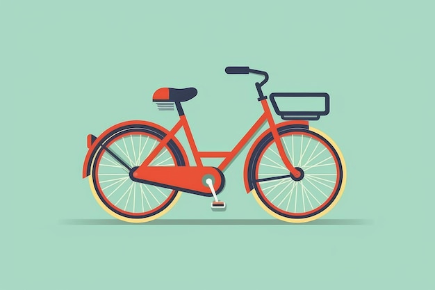 사진 바구니가 달린 빨간 자전거의 삽화.