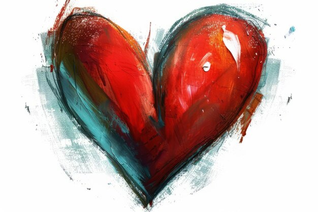 Фото Иллюстрация красного сердца с синими и белыми пятнами краски на белом фоне