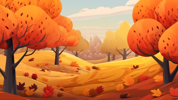 写真 樹木と葉の秋の風景のイラスト
