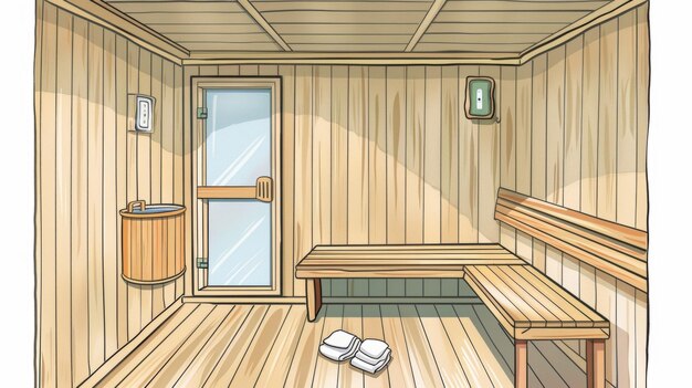 사진 an illustration of the proper way to ventilate the sauna room after usage by opening doors and