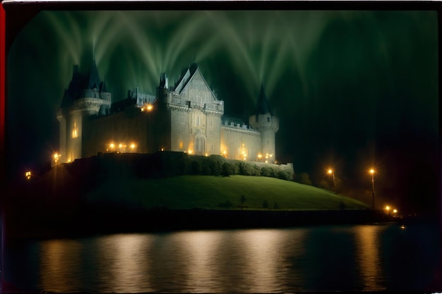 写真 ライトアップされた夜のお城のイメージ