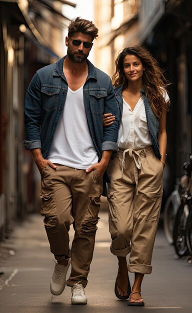 Фото Индийский мужчина и женщина на улице в джинсовых куртках