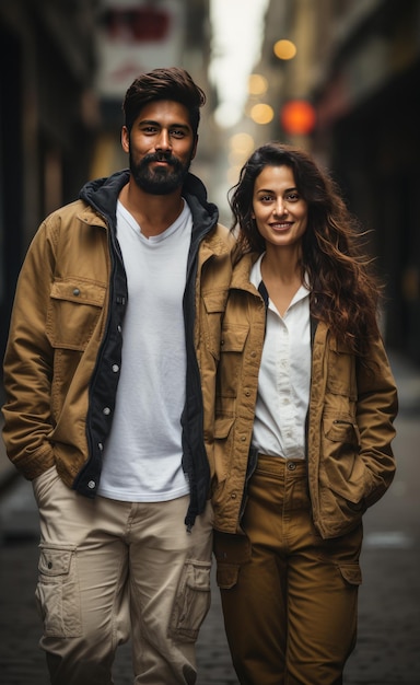 Фото Индийский мужчина и женщина на улице в джинсовых куртках