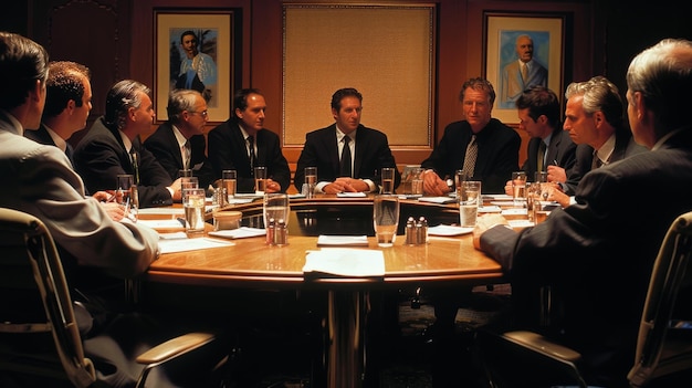 Фото Интенсивная переговорная сессия за круглым столом со всеми участниками в чистой деловой одежде глубоко в дискуссии