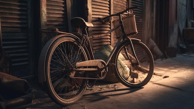 写真 建物の前にある古い自転車