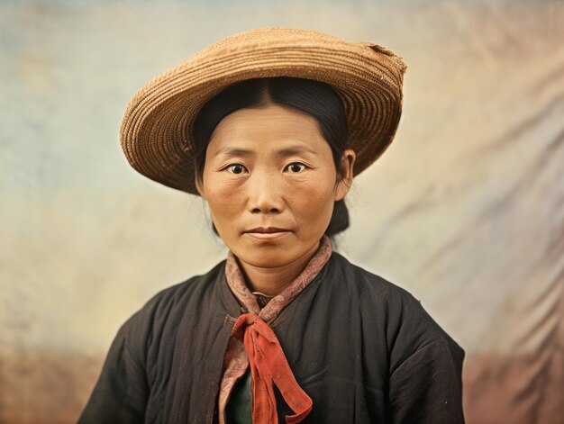 写真 1900 年代初頭のアジア人女性の古いカラー写真