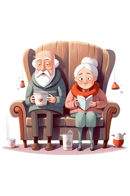 Фото Пожилая пара читает книгу и мужчина читает книгу