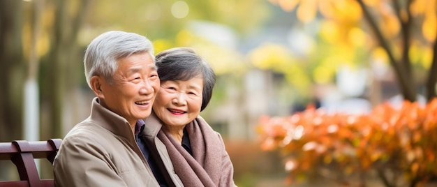 사진 공원 벤치에 앉아 있는 노부부