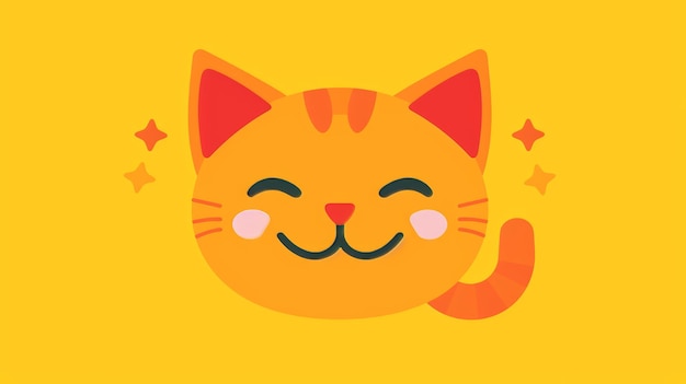 사진 노란색 배경 에 미소 짓는 얼굴 을 가진 오렌지색 고양이