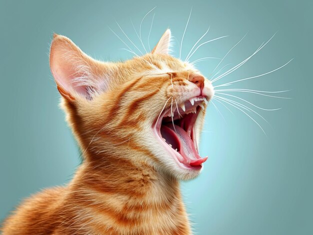Фото Оранжевая кошка зевает с открытым ртом.