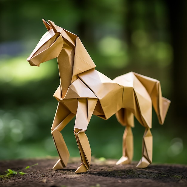 Фото Лошадь-оригами, сделанная из сложенного листа бумаги в форме лошади