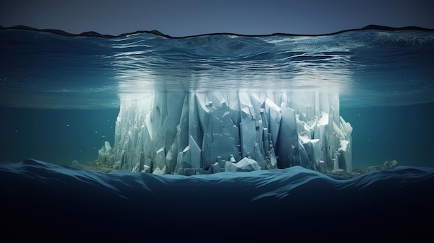 写真 海を背景にした氷山の水中シーン。