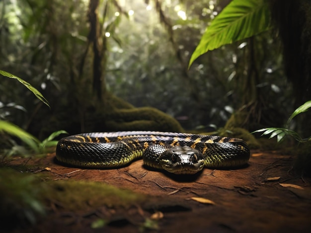 Anaconda snake in rainforest generative ai illustration