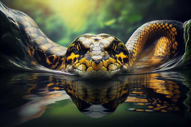 Photo anaconda snake in the rainforest