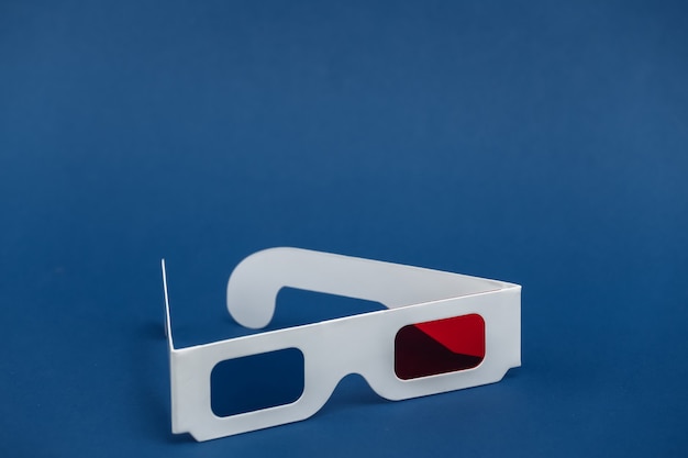 Anaglyph 3d glasses on classic blue background