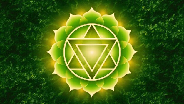 Photo anahata chakra symbol on a green natural background