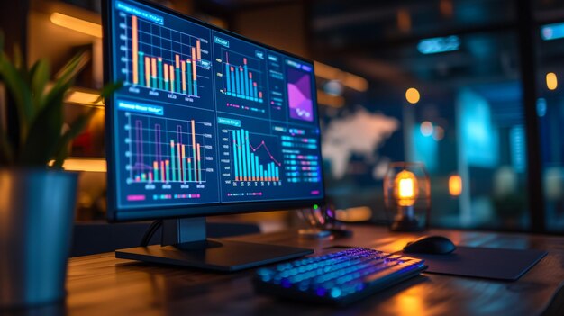 Analist die werkt aan gegevensanalyse of BI-dashboard op een computermonitor Bedrijfsteam dat financiële gegevens analyseert door Fintech in het kantoor van het bedrijf voor zakelijke marketing en strategieplanning Trailblazing