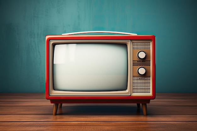 An analog retro TV on a wooden floor