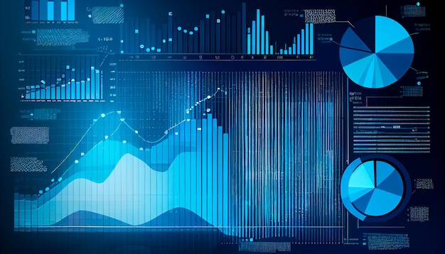 Analyse van bedrijfsgegevens en analyse van klantinzichten met grafieken abstracte blauwe achtergrond Generatieve AI