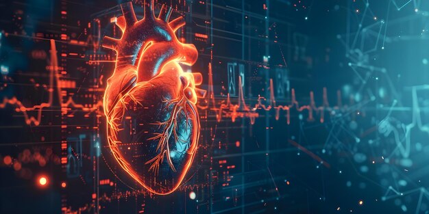 Analyse van harthologrametestresultaten voor geavanceerde detectie van hartziekten en myocardinfarct Concept Harthologramestestest Detectie van hartaandoeningen Analyse van myocardial infarct