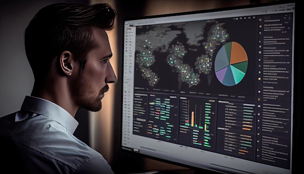 Photo analyst working on business analytics dashboard