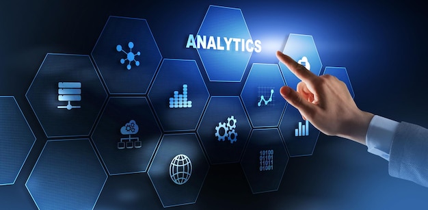 Photo analytics data analysis strategy statistic pressing your finger on the inscription analytics