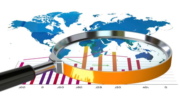 Foto analisi delle tendenze industriali ingrandimento incentrato sui dati grafici per un esame e un'analisi approfonditi