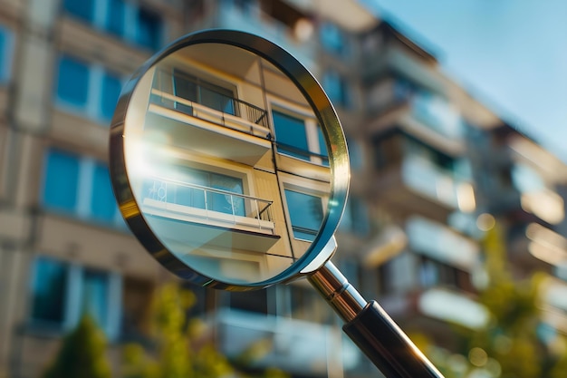 Photo analyzing real estate market trends and homebuyer preferences through a magnifying glass concept real estate market trends homebuyer preferences data analysis market insights