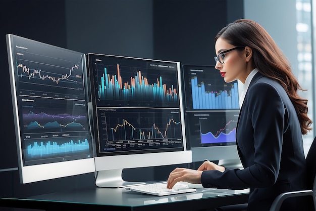 Analyzing sales data on transaprent monitor