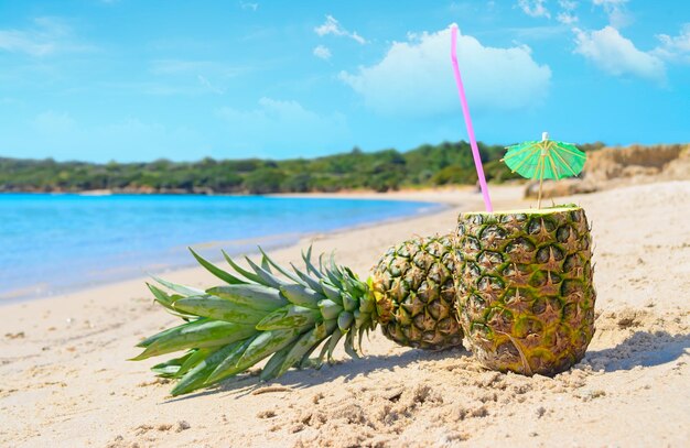 Ananas aan de kust onder een stralende zon