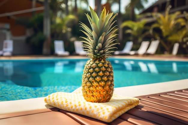 Ananas bij het zwembad de quintessentie van tropische ontspanning