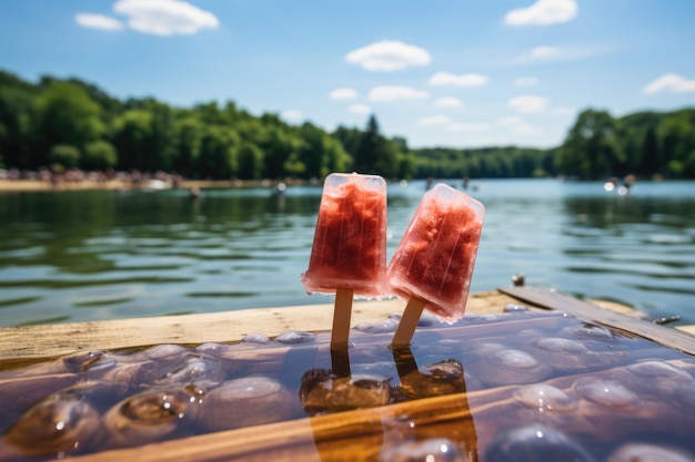 Foto ananas ijs op een zwembad rand barbecue met muziek en plezier generatieve ia