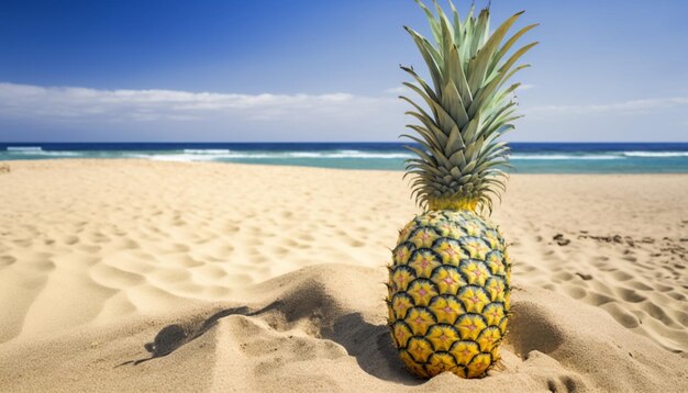 ananas in een strandzand