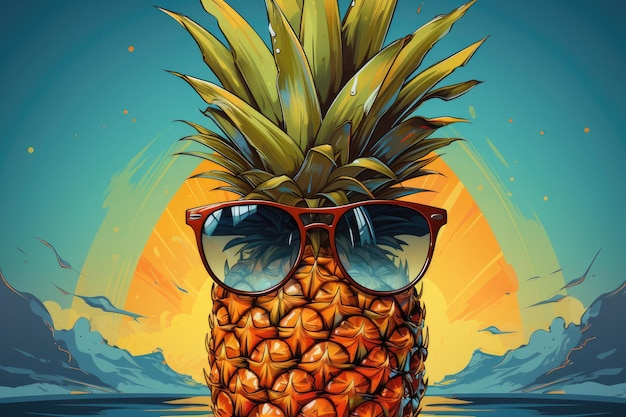 Ananas in een zonnebril op een prachtige achtergrond