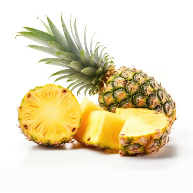 Ananas met ananasplakken op witte achtergrond