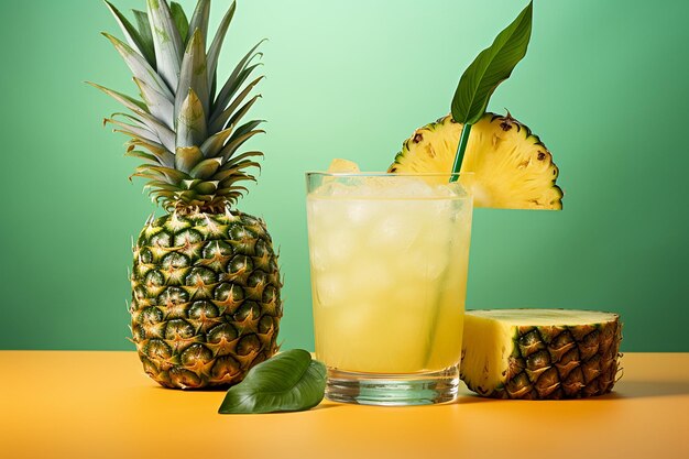 Ananas met een gesneden plak om een tropische cocktail in te houden