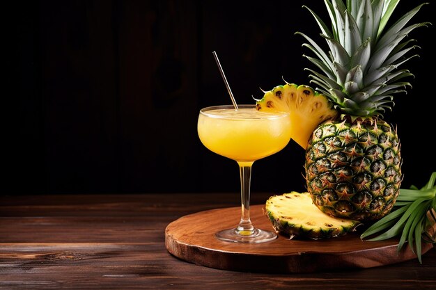 Ananas met een tropische cocktail geserveerd binnenin