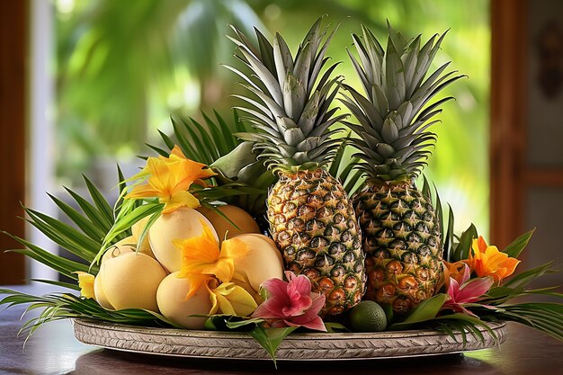 Ananas op een tropisch fruitplateau