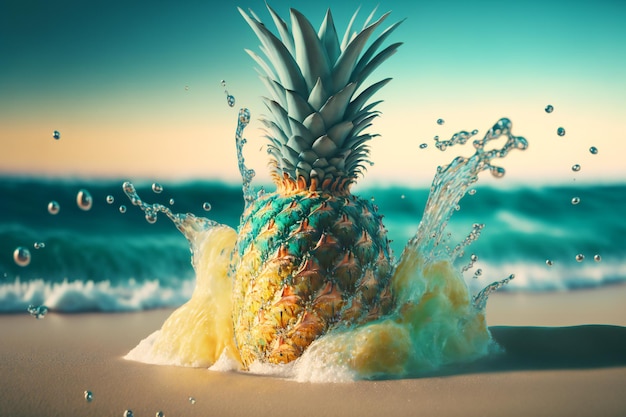 Ananas plons op zomer zee strand