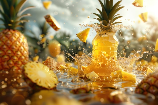 Ananas sap fles met boerderij achtergrond