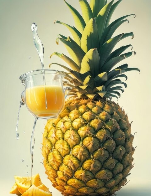 Ananas sap in een glas en vers fruit op een lichte achtergrond