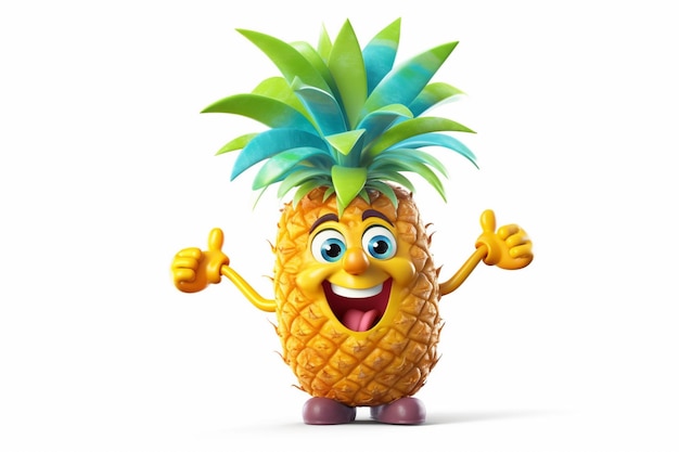 ananas stripfiguur met duimen omhoog en ogen en armen generatieve ai