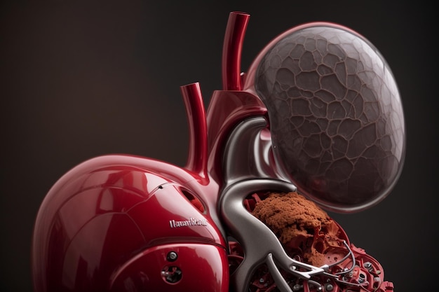 Photo anatomic heart model for educational purpose with medical instruments