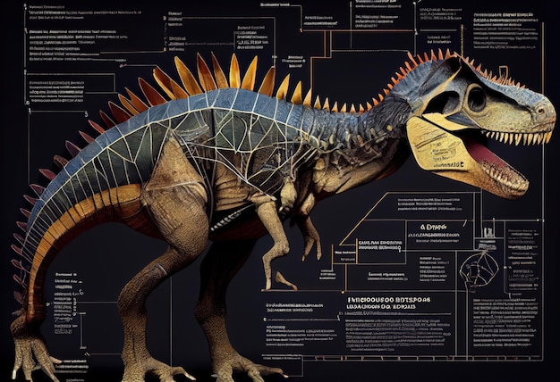 Anatomical diagram of a dinosaur in profile