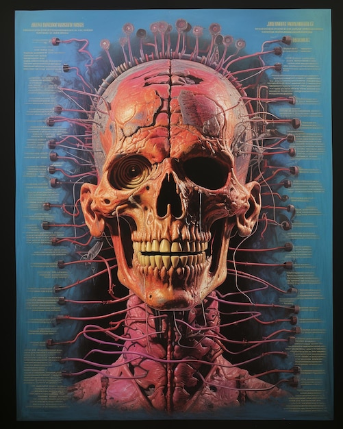 Photo anatomical dissection of a cybernetic skull