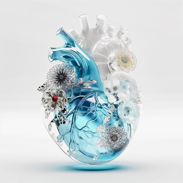 Anatomical glass heart on a white background AI generated