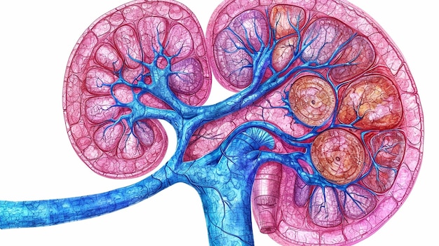 Anatomical graphic showing the cross section of a human kidney disorders of renal physiology